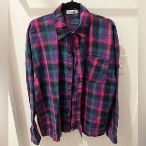 Purple pink and green pocket flannel- yzuoni